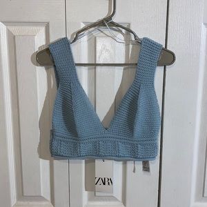 ZARA light blue textured knit top, size large! never worn, nwt!